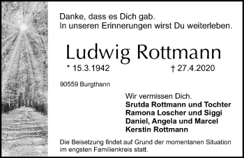Traueranzeige von Ludwig Rottmann von Der Bote