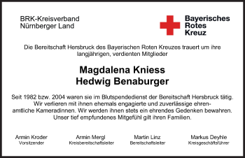 Traueranzeige von Magdalena und Hedwig  von Hersbrucker Zeitung