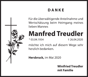 Traueranzeige von Manfred Treudler von Hersbrucker Zeitung