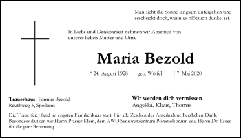 Traueranzeige von Maria Bezold von Pegnitz-Zeitung