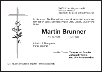 Traueranzeige von Martin Brunner von Der Bote