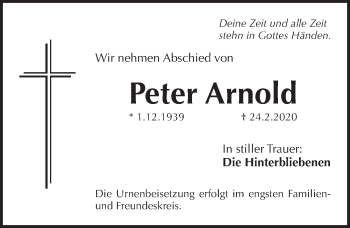 Traueranzeige von Peter Arnold von Pegnitz-Zeitung