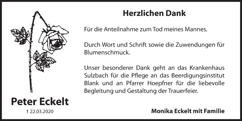  Traueranzeige für Peter Eckelt vom 16.05.2020 aus Hersbrucker Zeitung