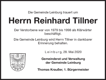 Traueranzeige von Reinhard Tillner von Der Bote
