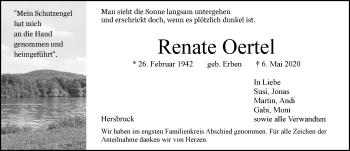 Traueranzeige von Renate Oertel von Hersbrucker Zeitung