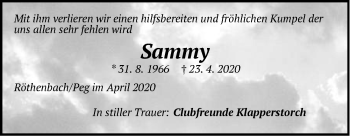 Traueranzeige von Sammy  von Pegnitz-Zeitung