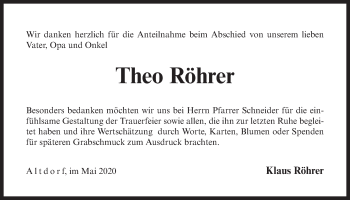 Traueranzeige von Theo Röhrer von Der Bote