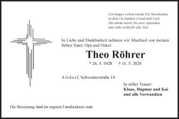 Traueranzeige von Theo Röhrer von Der Bote