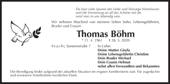 Traueranzeige von Thomas Böhm von Der Bote