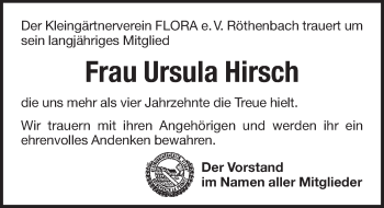 Traueranzeige von Ursula Hirsch von Pegnitz-Zeitung