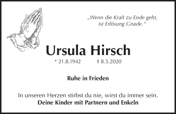 Traueranzeige von Ursula Hirsch von Pegnitz-Zeitung