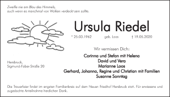 Traueranzeige von Ursula Riedel von Hersbrucker Zeitung