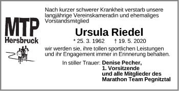 Traueranzeige von Ursula Riedel von Hersbrucker Zeitung