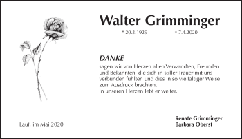 Traueranzeige von Walter Grimminger von Pegnitz-Zeitung