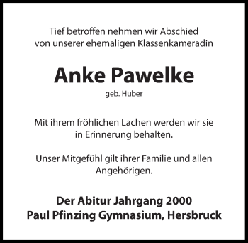 Traueranzeige von Anke Pawelke von Hersbrucker Zeitung