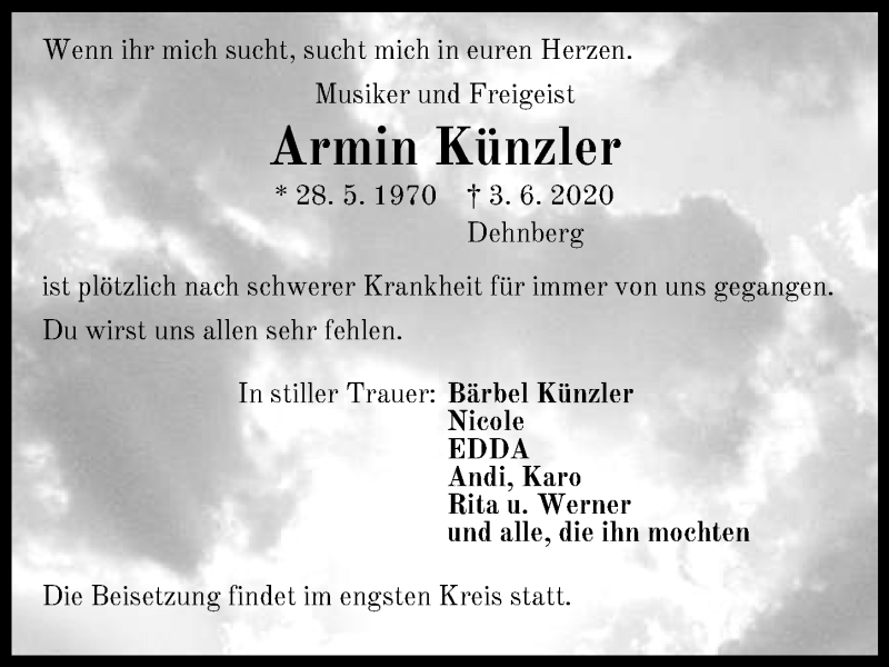  Traueranzeige für Armin Künzler vom 10.06.2020 aus Pegnitz-Zeitung