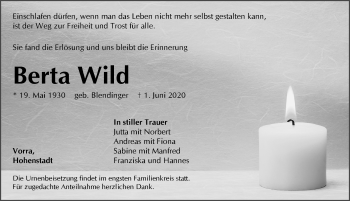 Traueranzeige von Berta Wild von Hersbrucker Zeitung