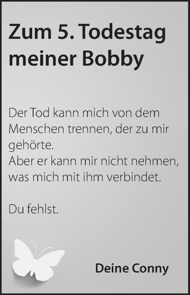  Traueranzeige für Bobby  vom 30.06.2020 aus Hersbrucker Zeitung