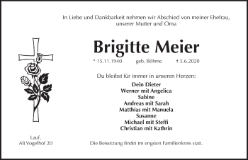 Traueranzeige von Brigitte Meier von Pegnitz-Zeitung
