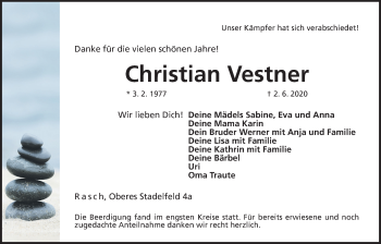 Traueranzeige von Christian Vestner von Der Bote