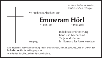 Traueranzeige von Emmeram Hörl von Hersbrucker Zeitung