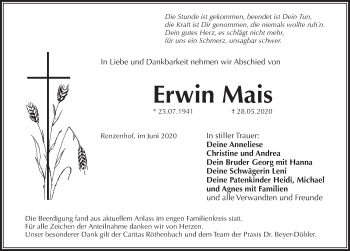 Traueranzeige von Erwin Mais von Pegnitz-Zeitung
