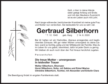 Traueranzeige von Gertraud Silberhorn von Der Bote