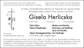 Traueranzeige von Gisela Herlicska von Hersbrucker Zeitung