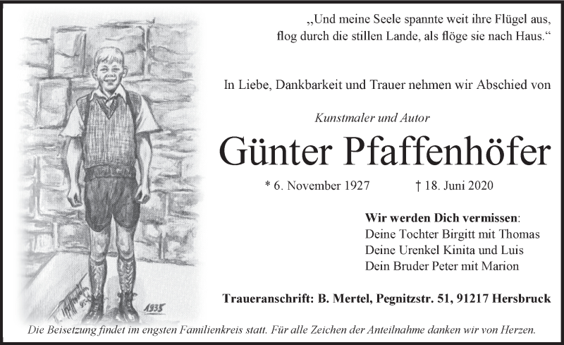  Traueranzeige für Günter Pfaffenhöfer vom 27.06.2020 aus Hersbrucker Zeitung