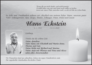 Traueranzeige von Hans Eckstein von Der Bote