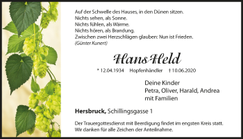 Traueranzeige von Hans Held von Hersbrucker Zeitung