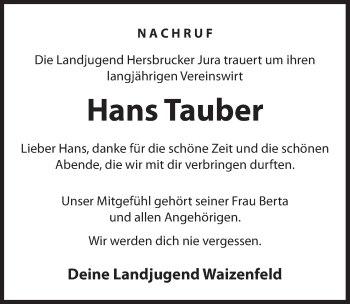 Traueranzeige von Hans Tauber von Hersbrucker Zeitung