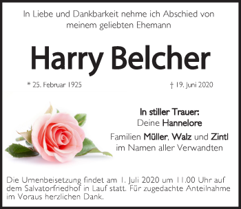 Traueranzeige von Harry Belcher von Pegnitz-Zeitung