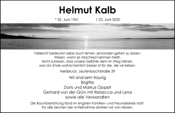 Traueranzeige von Helmut Kalb von Hersbrucker Zeitung