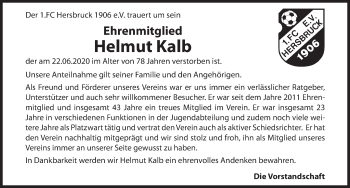 Traueranzeige von Helmut Kalb von Hersbrucker Zeitung