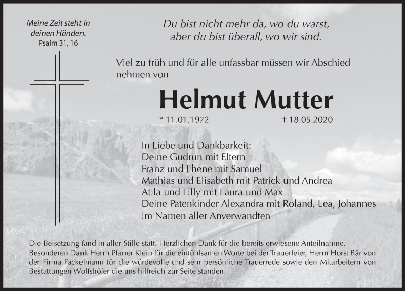  Traueranzeige für Helmut Mutter vom 06.06.2020 aus Hersbrucker Zeitung