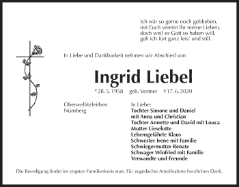 Traueranzeige von Ingrid Liebel von Der Bote