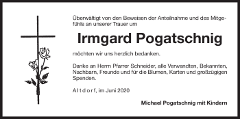 Traueranzeige von Irmgard Pogatschnig von Der Bote