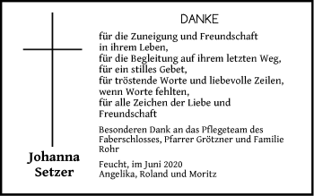 Traueranzeige von Johanna Setzer von Der Bote