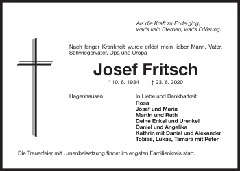 Traueranzeige von Josef Fritsch von Der Bote