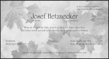 Traueranzeige von Josef Hetznecker von Hersbrucker Zeitung