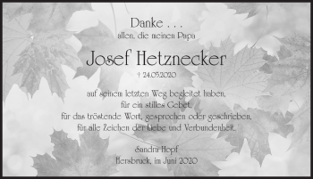 Traueranzeige von Josef Hetznecker von Hersbrucker Zeitung