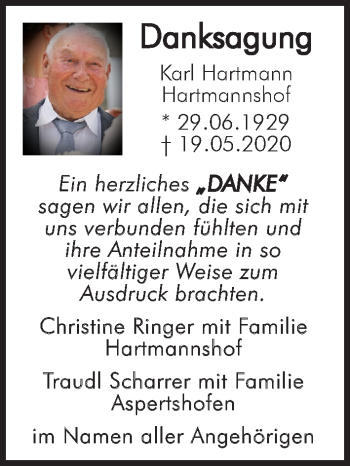 Traueranzeige von Karl Hartmann von Hersbrucker Zeitung