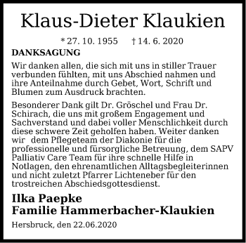 Traueranzeige von Klaus-Dieter Klaukien von Hersbrucker Zeitung