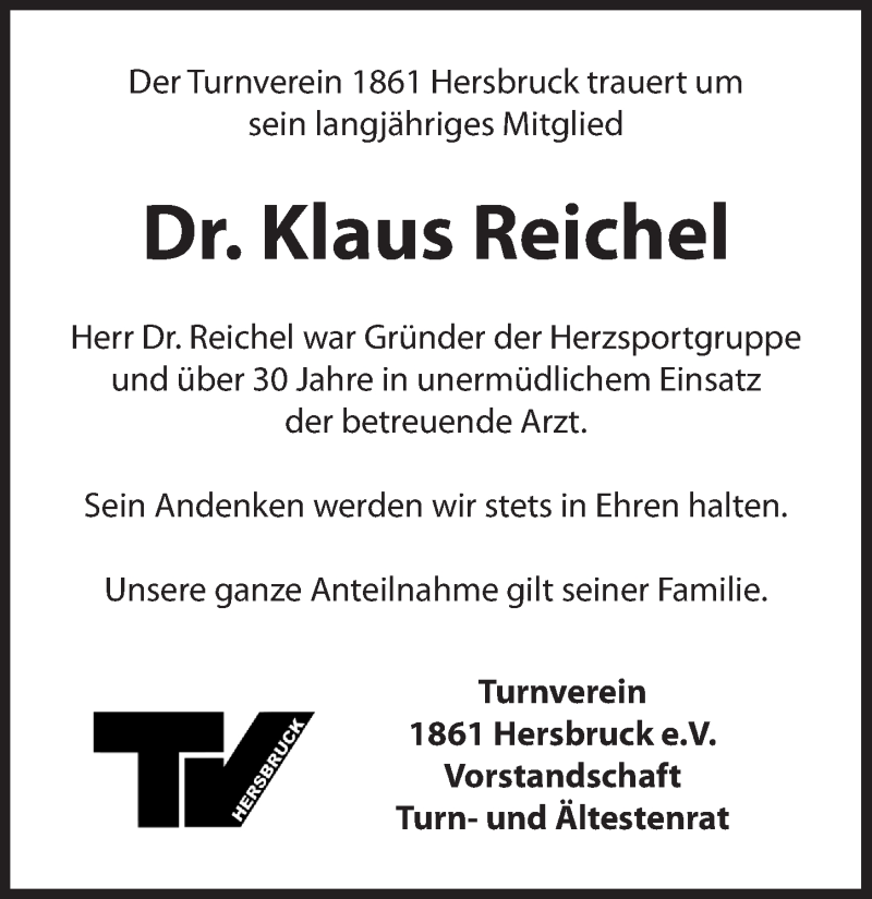  Traueranzeige für Klaus Reichel vom 06.06.2020 aus Hersbrucker Zeitung