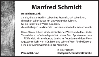 Traueranzeige von Manfred Schmidt von Hersbrucker Zeitung