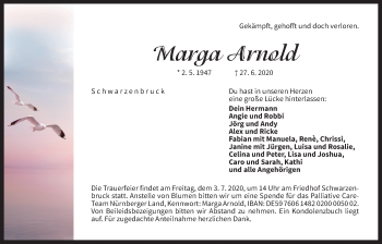 Traueranzeige von Marga Arnold von Der Bote
