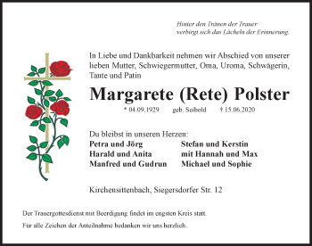 Traueranzeige von Margarete Polster von Hersbrucker Zeitung