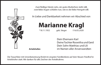 Traueranzeige von Marianne Kragl von Hersbrucker Zeitung