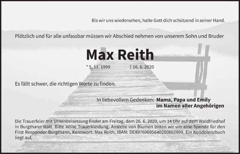  Traueranzeige für Max Reith vom 20.06.2020 aus Der Bote
